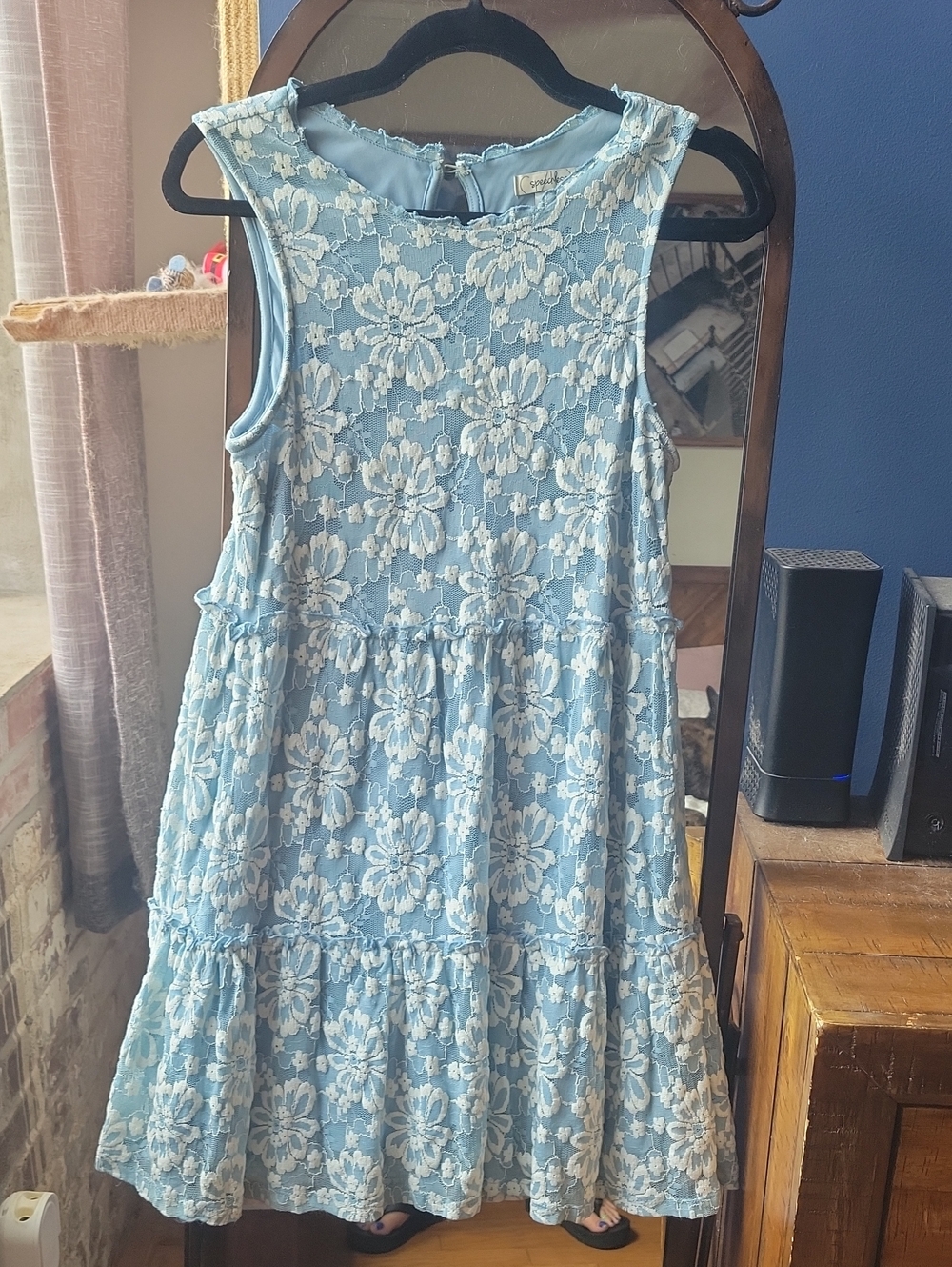 Speechless Light Blue Floral Lace Tiered Dress for Women